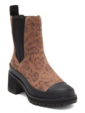 Timberland Womens Kori Park Chelsea Heel Ankle Boot Brown Leopard Leather US 6.5
